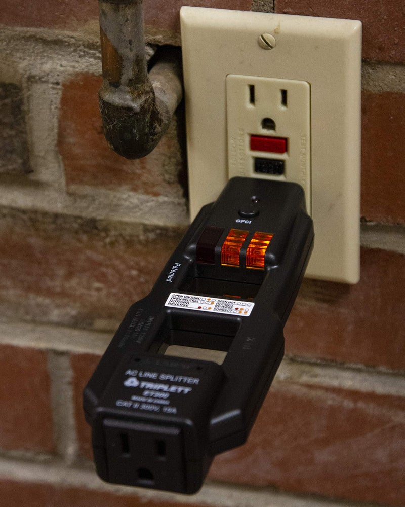 Triplett ET200 AC Line Splitter and GFCI Outlet/Receptacle Tester with 5 Visual Indicators - Image 1