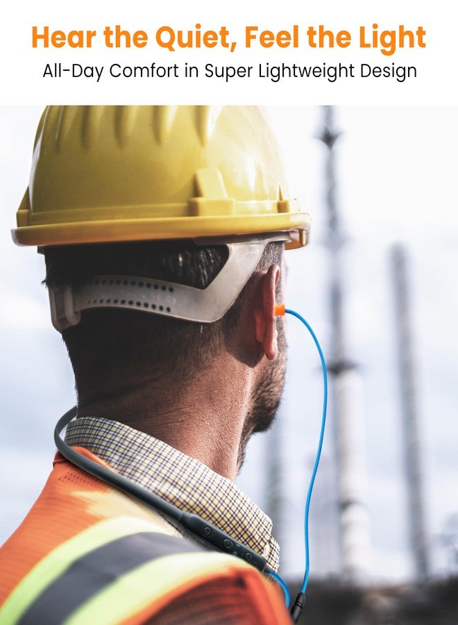 HomeSpot Noise Reduction Wireless Neckband Headphones with Qualcomm aptX HD, 27dB NRR, CVC Noise Cancelling Mic & Controls and 20H Playtime for Work Safety OSHA Compliant - Blue Wire Orange Earbuds - Image 5