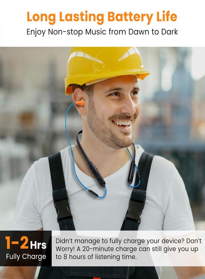 HomeSpot Noise Reduction Wireless Neckband Headphones with Qualcomm aptX HD, 27dB NRR, CVC Noise Cancelling Mic & Controls and 20H Playtime for Work Safety OSHA Compliant - Blue Wire Orange Earbuds - Image 4