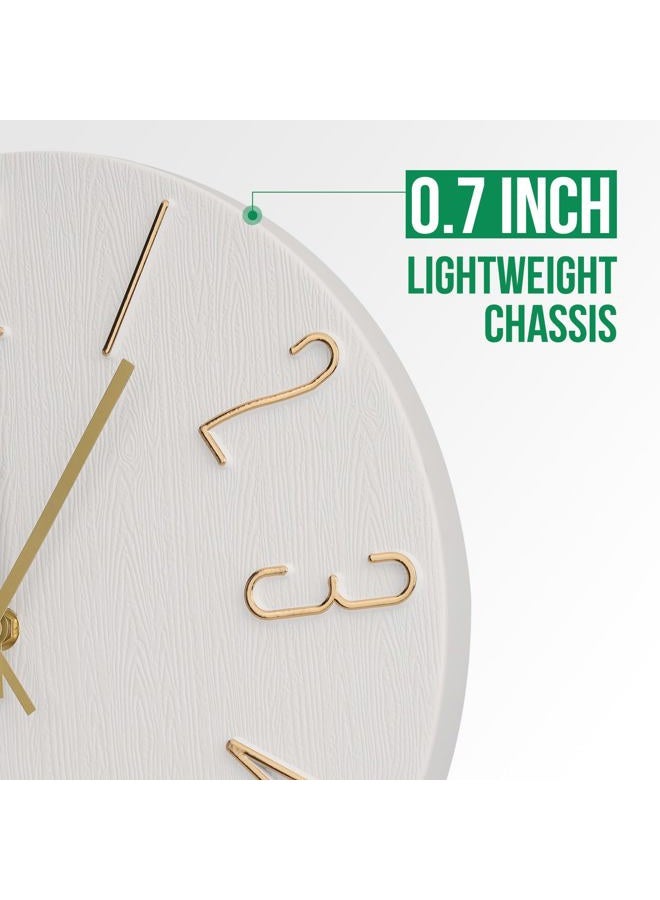 bakbrand Wall Clock 12 Inch Silent Non-Ticking Imitation Wood Indoor Clock Round White Decor Clock Modern 3D Figures Quartz Wall Clocks for Home, Hotel, Office, School, Bedroom, Living Room, Kitchen - Image 4