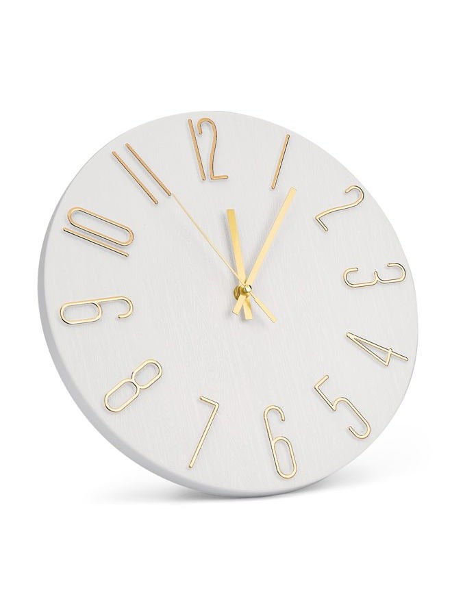 bakbrand Wall Clock 12 Inch Silent Non-Ticking Imitation Wood Indoor Clock Round White Decor Clock Modern 3D Figures Quartz Wall Clocks for Home, Hotel, Office, School, Bedroom, Living Room, Kitchen - Image 2