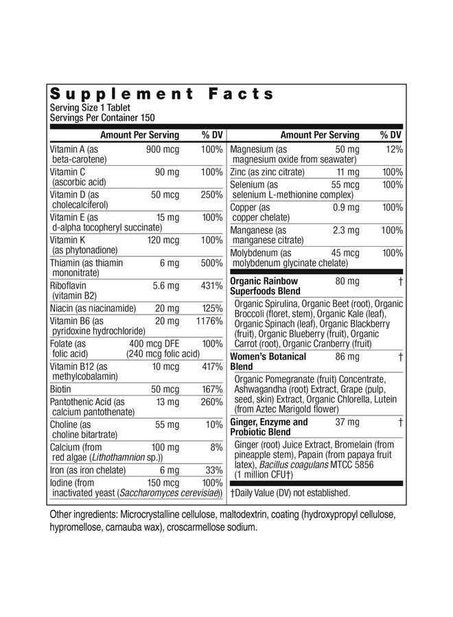 Rainbow Light Rainbow Light Womens One High-Potency Daily Multivitamin, Womens Multivitamin Provides High-Potency Immune Support, With Vitamin C, Biotin and Ashwagandha, Vegetarian, 150 Count - Image 2