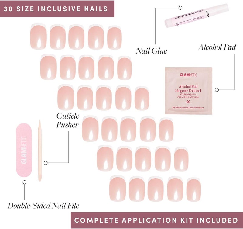 Glamnetic All choice modern design Press On Nails - La Perle, Squoval White Nails With French Tips, Reusable Adhesive False Nails With Glue, Salon Quality, 15 Sizes - Kit With 30 Nails All temp range compatible build - Image 4