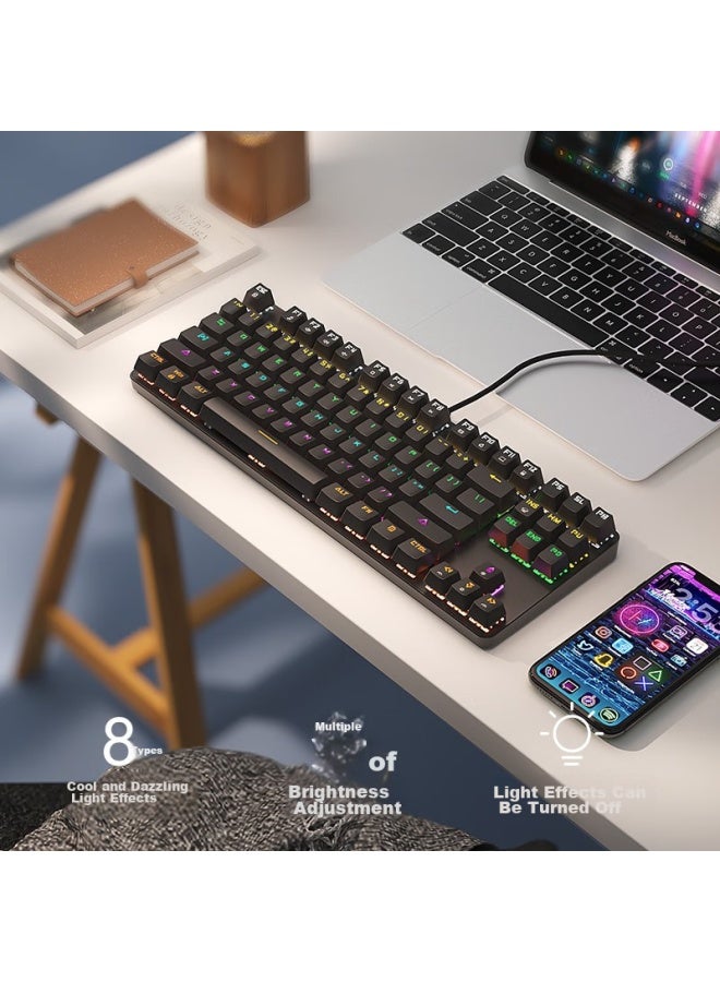 B.O.W Hangshi G19 Wired Mechanical Keyboard, Hot-swappable Mechanical Keyboard, Computer Office Keyboard, E-sports Gaming Keyboard, 87-key Mixed Backlit Keyboard, Brown Switch, Black - Image 5