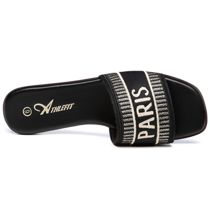 Athlefit Women's Slides Summer Fashion Slip On Flat Sandals Dressy Black Size 9 - Image 4