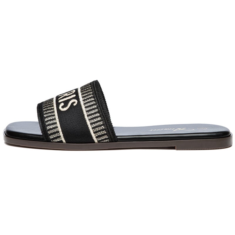 Athlefit Women's Slides Summer Fashion Slip On Flat Sandals Dressy Black Size 9 - Image 3