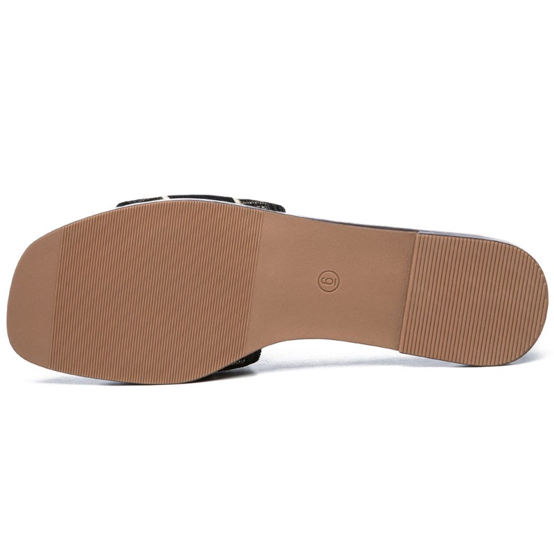 Athlefit Women's Slides Summer Fashion Slip On Flat Sandals Dressy Black Size 9 - Image 5