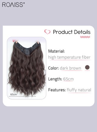 V-Shaped Dark Brown Hair Extensions, One Piece Wavy Hair Extension with 4 Clips, Heat Resistant Synthetic Hairpiece for Women Girls - view 4