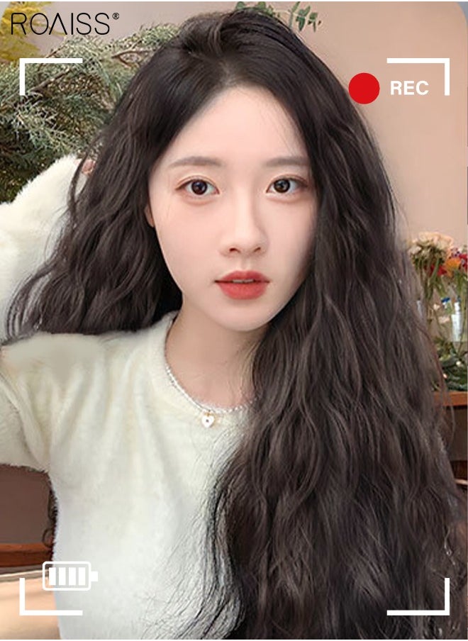 roaiss V-Shaped Dark Brown Hair Extensions, One Piece Wavy Hair Extension with 4 Clips, Heat Resistant Synthetic Hairpiece for Women Girls  - Image 2