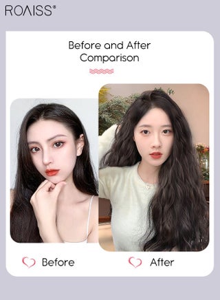 V-Shaped Dark Brown Hair Extensions, One Piece Wavy Hair Extension with 4 Clips, Heat Resistant Synthetic Hairpiece for Women Girls - view 3