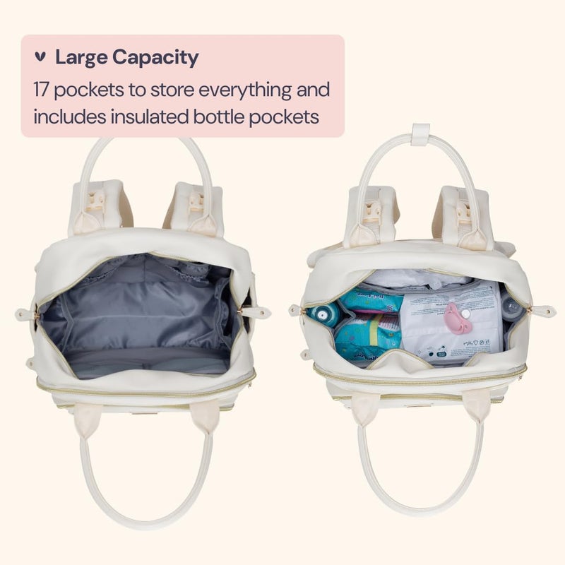 BabbleRoo Leather Diaper Bag Backpack - Baby Essentials Travel Baby Bag, Multi function, Waterproof, with Changing Pad, Stroller Straps & Pacifier Case – Unisex, Eggshell White - Image 2