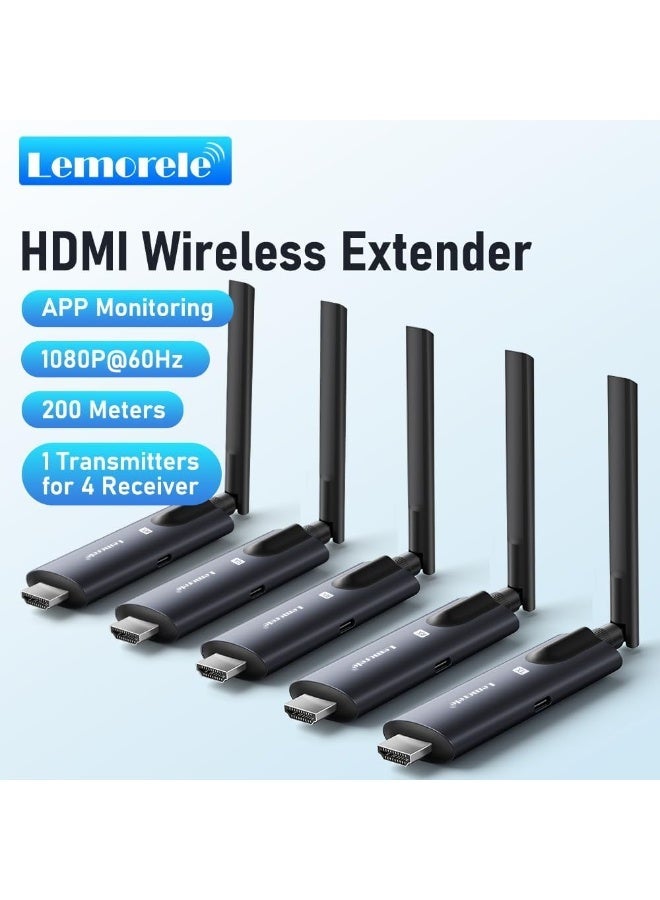 ليموريلي ليمورل جهاز ارسال HDMI لاسلكي و4 استقبال، موسع HDMI لاسلكي محمول، توصيل وتشغيل 656 قدم 1080P HD لبث الفيديو والصوت من الكمبيوتر/الكاميرا/تي في بوكس الى الشاشة/جهاز العرض/تلفزيون HD/الجوال/التابلت - Image 2