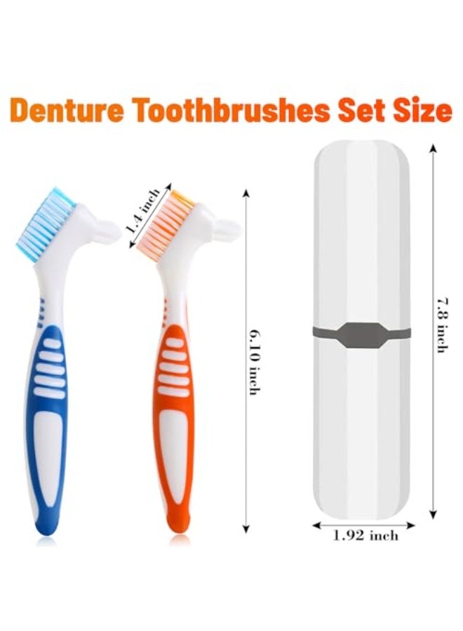 Generic 2Pcs Denture Cleaning Brush with Case Travel False Teeth Toothbrush with Multi-Layered Soft Bristles Effective Denture Cleaner Brushes kit Ergonomic Rubber Handle  - Image 2