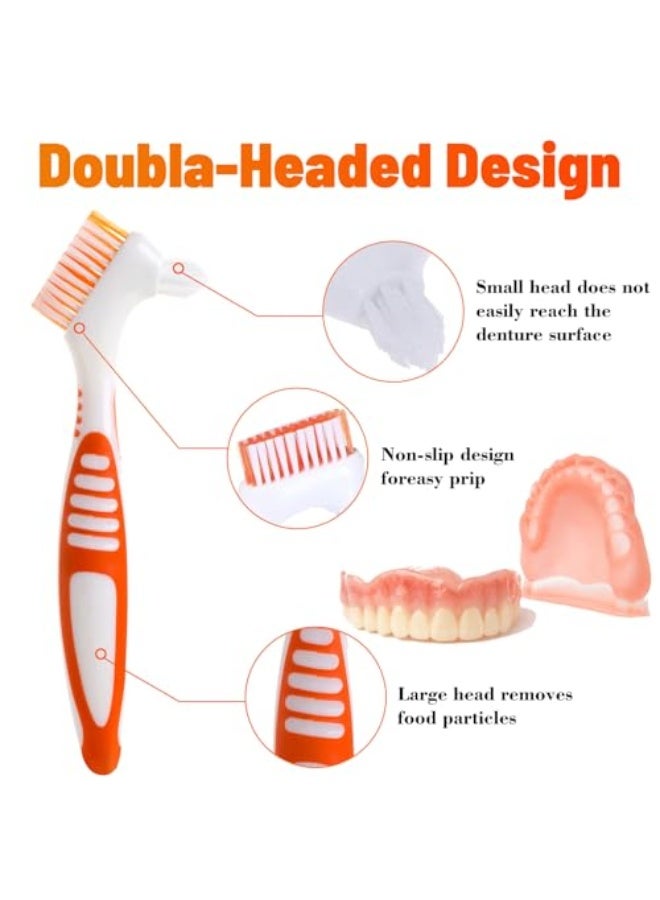 Generic 2Pcs Denture Cleaning Brush with Case Travel False Teeth Toothbrush with Multi-Layered Soft Bristles Effective Denture Cleaner Brushes kit Ergonomic Rubber Handle  - Image 3