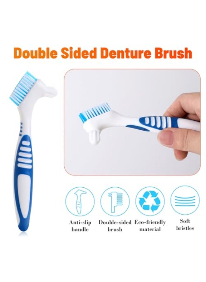 Generic 2Pcs Denture Cleaning Brush with Case Travel False Teeth Toothbrush with Multi-Layered Soft Bristles Effective Denture Cleaner Brushes kit Ergonomic Rubber Handle  - Image 4