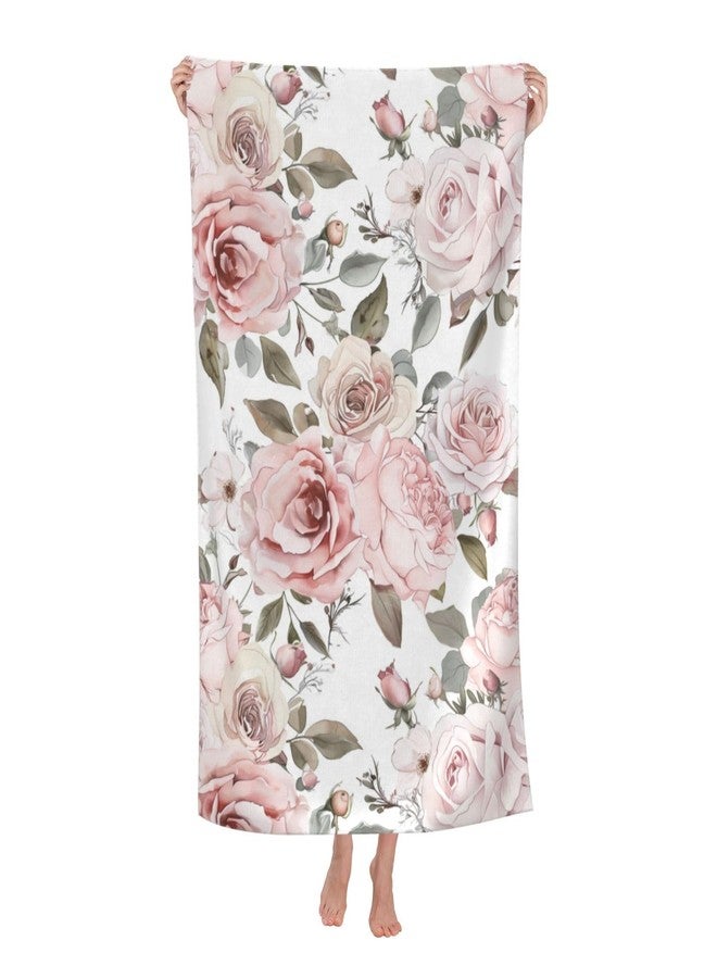 VODRM Retro Rose Floral Beach Towel, 32x52in Microfiber Quick Dry Pink Flower Vintage Bath Towels, Soft Lightweight Oversized Sand Free, for Travel Pool Swimming Gym Decor, Gifts Women Girls - Image 1