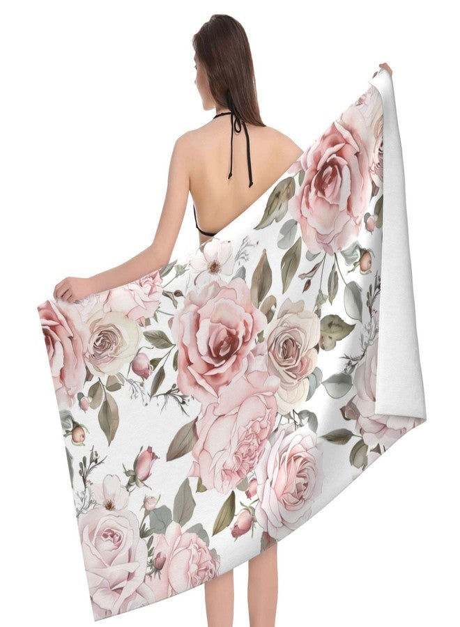 VODRM Retro Rose Floral Beach Towel, 32x52in Microfiber Quick Dry Pink Flower Vintage Bath Towels, Soft Lightweight Oversized Sand Free, for Travel Pool Swimming Gym Decor, Gifts Women Girls - Image 3