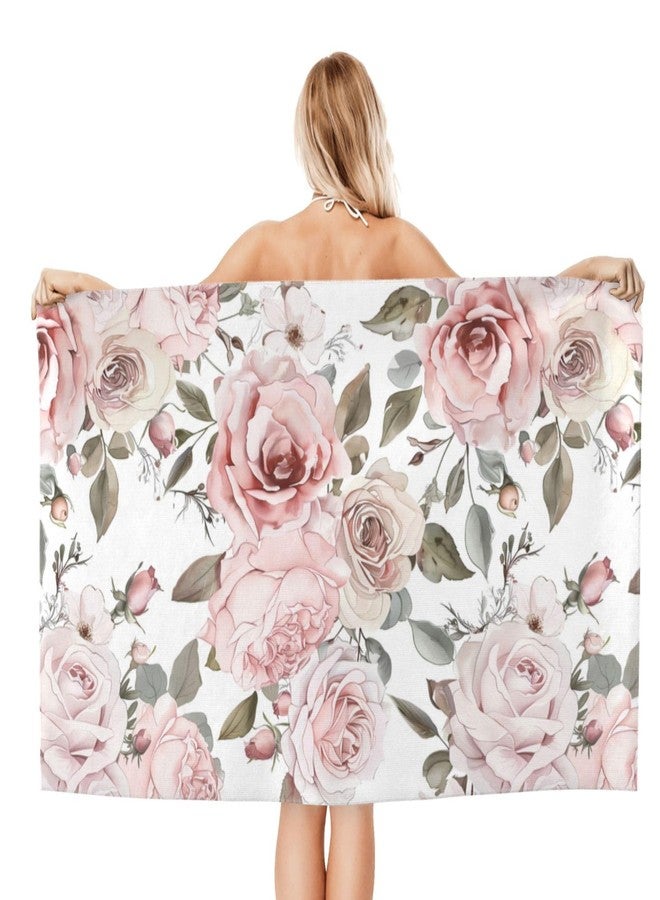 VODRM Retro Rose Floral Beach Towel, 32x52in Microfiber Quick Dry Pink Flower Vintage Bath Towels, Soft Lightweight Oversized Sand Free, for Travel Pool Swimming Gym Decor, Gifts Women Girls - Image 2