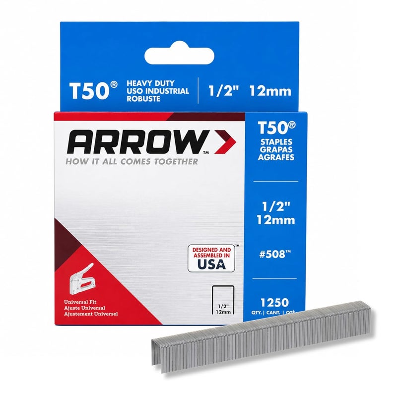 508 Heavy Duty T50 1/2-Inch Staples for Upholstery, Construction, Furniture, Crafts, 1250-Pack - Image 1