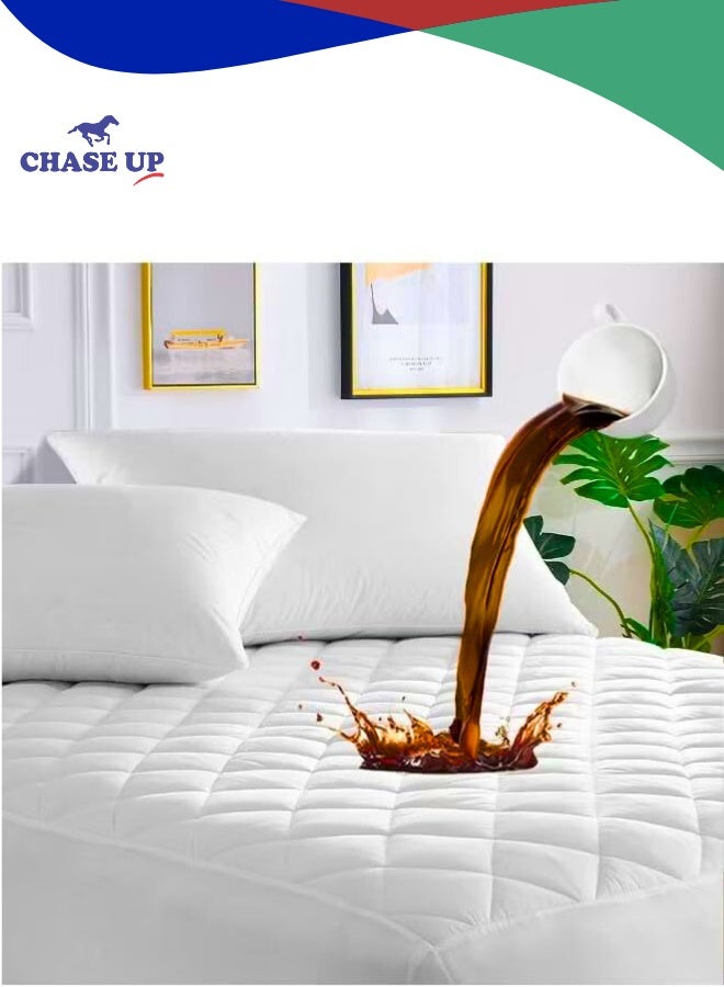 Chase Up Waterproof Bedding Quilted Fitted Mattress Pad, King Size (180x200+35 cm), Elastic Fitted Mattress Topper Protector and Cover Stretches up to 35cm Deep, Machine Washable - Image 1
