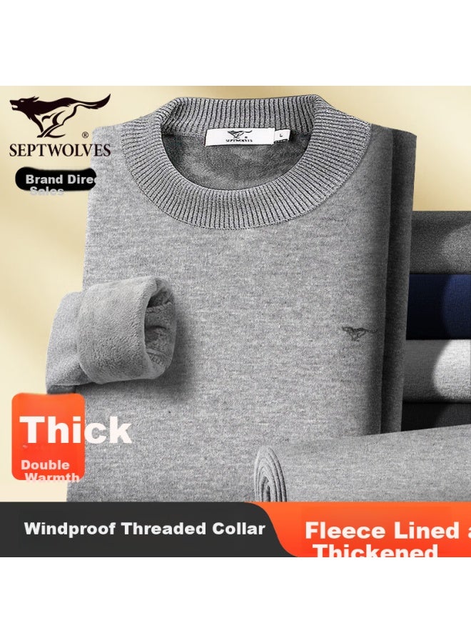 Septwolves Thermal Underwear For Men, Autumn And Winter Fleece-lined Thickened Turtleneck Windproof Cold-resistant Neck Protection Set For Middle-aged And Elderly - Image 1