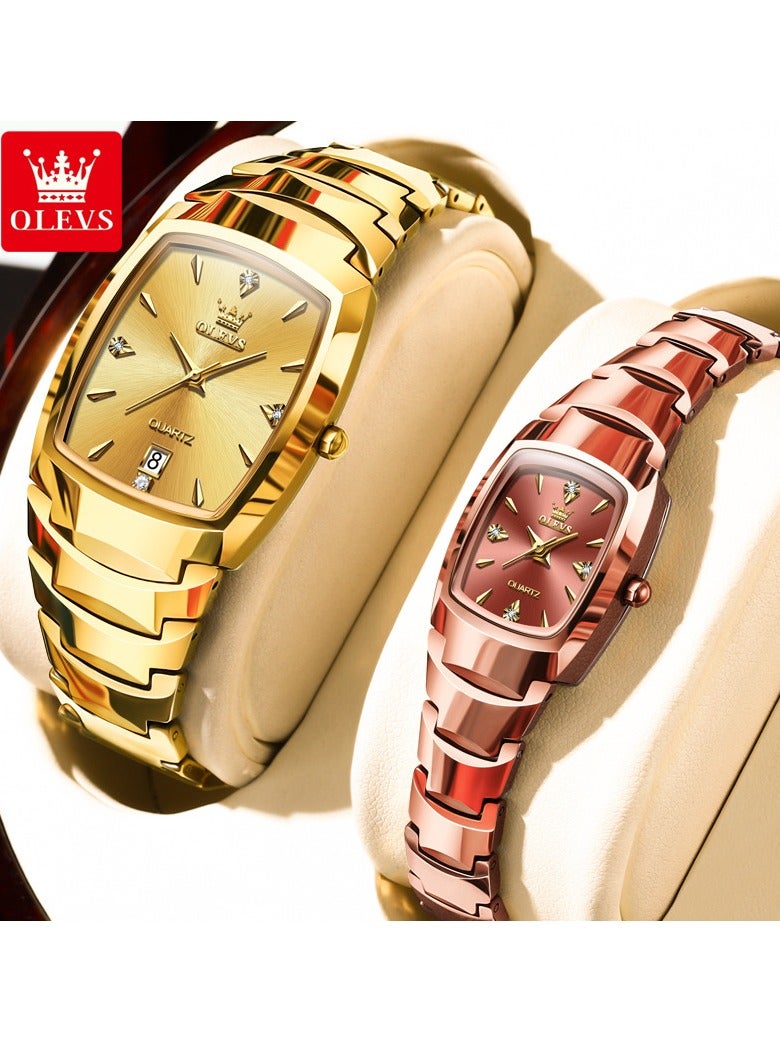 OLEVS Pair Men Women Watches Set Analog Date Diamond Stainless Steel Waterproof Luminous Watch 7006 - Image 1