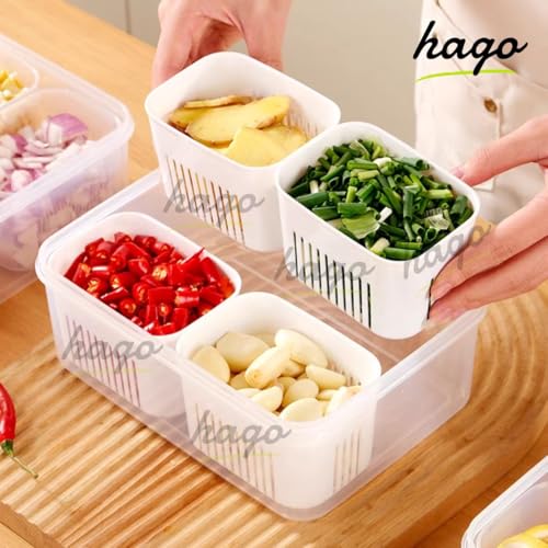 hago Refrigerator Organizer Container with 4 Grid Compartments | 1200 ML Fridge Storage Box for Vegetables & Fruits | BPA-Free Kitchen Storage Container for Fridge Organisation. - Image 5