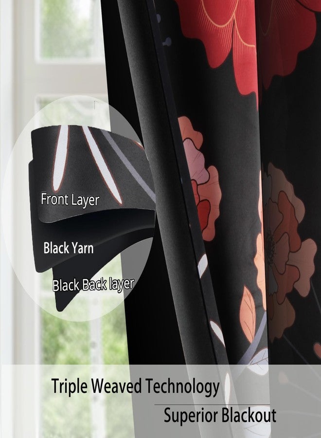 BCLBUSTE Black Red Boho Floral 95% Blackout Curtains 84 inch Long 2 Panels for Bedroom Vintage Farmhouse Black Out Curtains Botanical Print Patterned Room Darkening Grommet Drapes for Living Room,52Wx84L - Image 3