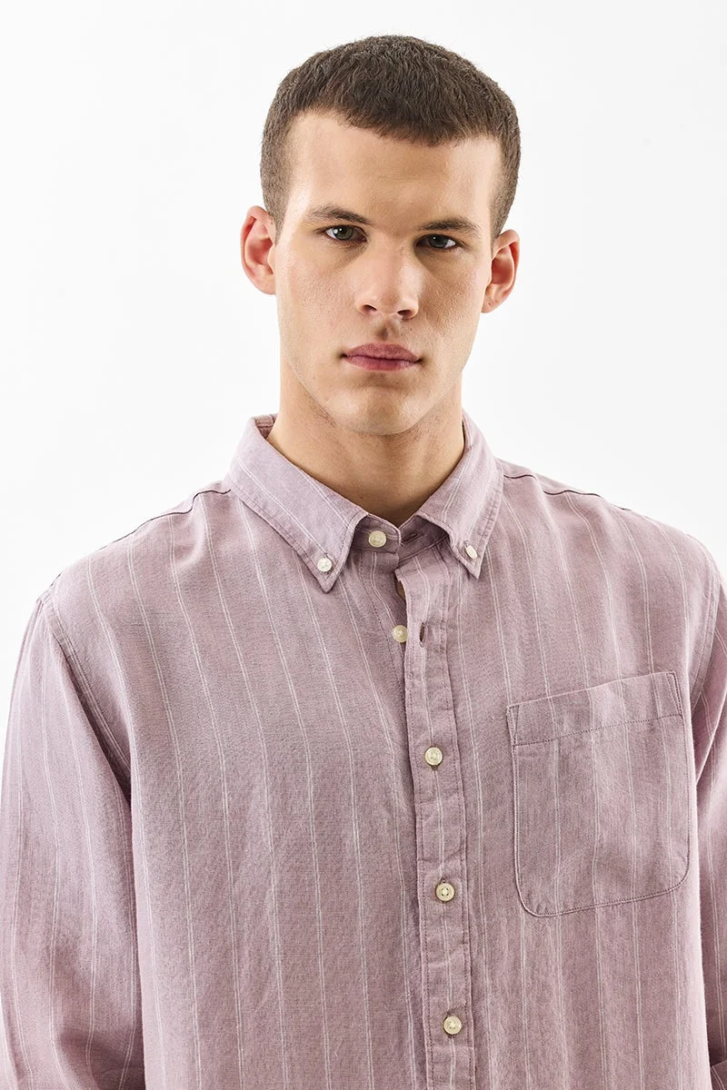 سنيتش Mauve Striped Long Sleeve Regular Fit Shirt