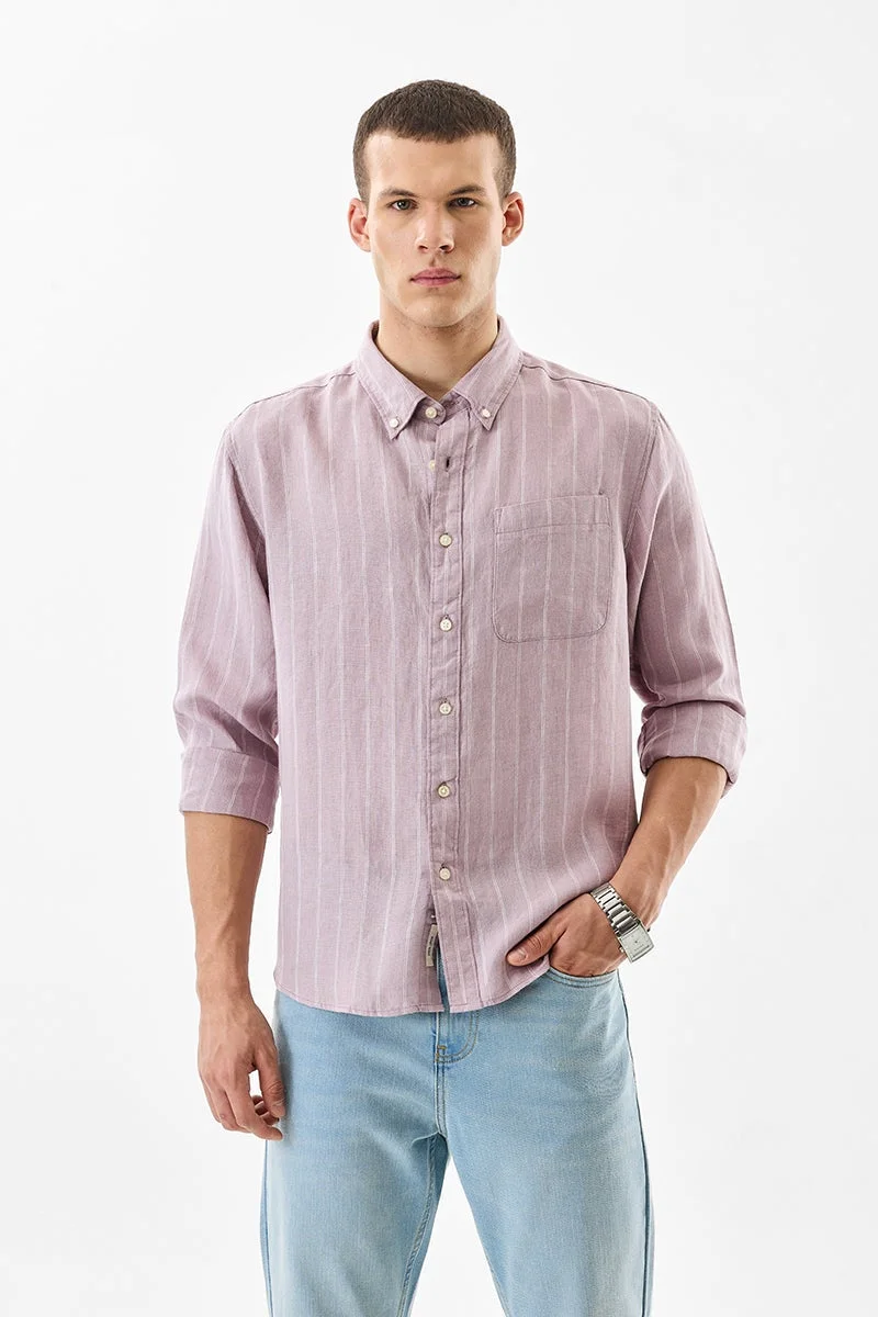 سنيتش Mauve Striped Long Sleeve Regular Fit Shirt
