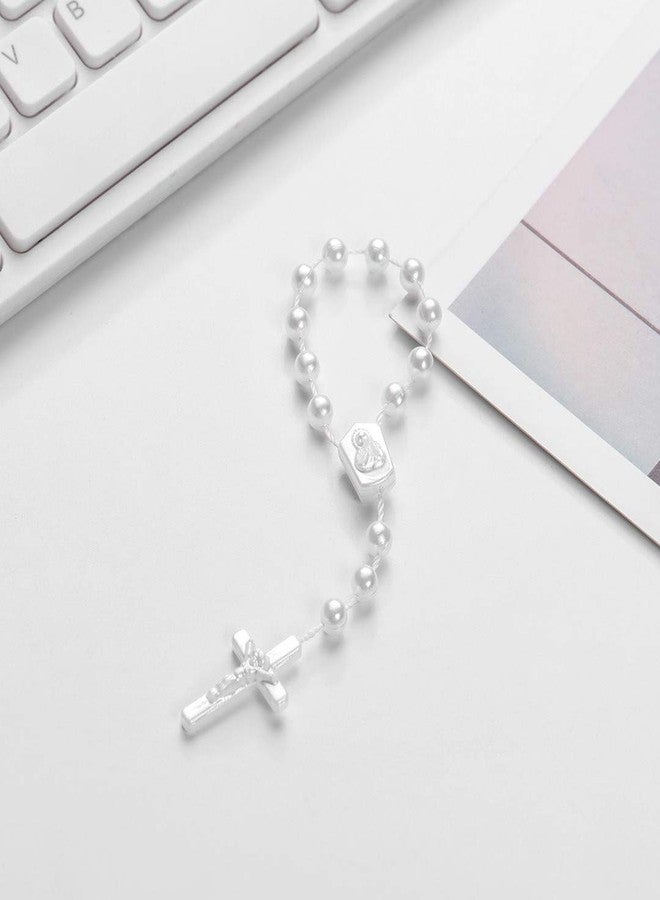 CHENGXIN 24 Pieces Baptism Rosary Acrylic Rosary Beads Mini Rosaries with Angel for The First Communion Baptism Party Favors (white) - Image 5