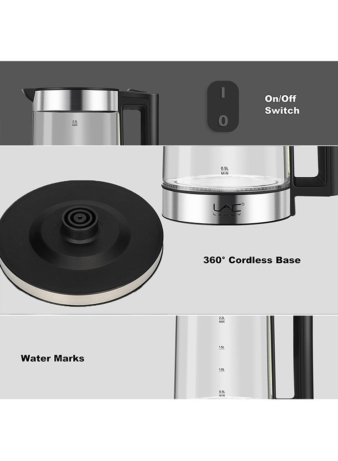 LAC LAICHY Glass electric kettle 2-in-1 hot water boiler 2.2liter kettle capacity/0.8L teapot capacity, warning function energy and holding water, 360° rotating base 1500w free water heater kettle for coffee and tea set manufacturers - Image 3