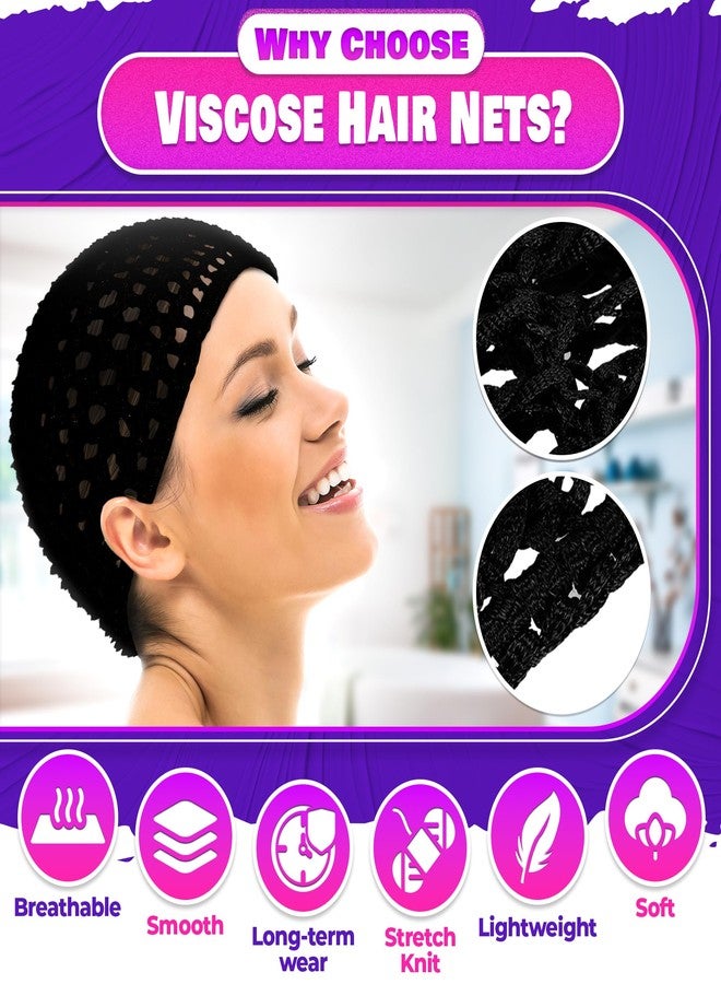 KETAR Black Hair Nets for Sleeping Set of 4 - 5.5 x 7 Light, Smooth Viscose Hair Nets for Women Sleeping - Snug yet Breathable Fit for Comfortable Long-Wear at Night, Handmade, with a 0.5-1" Size Variation - Image 3