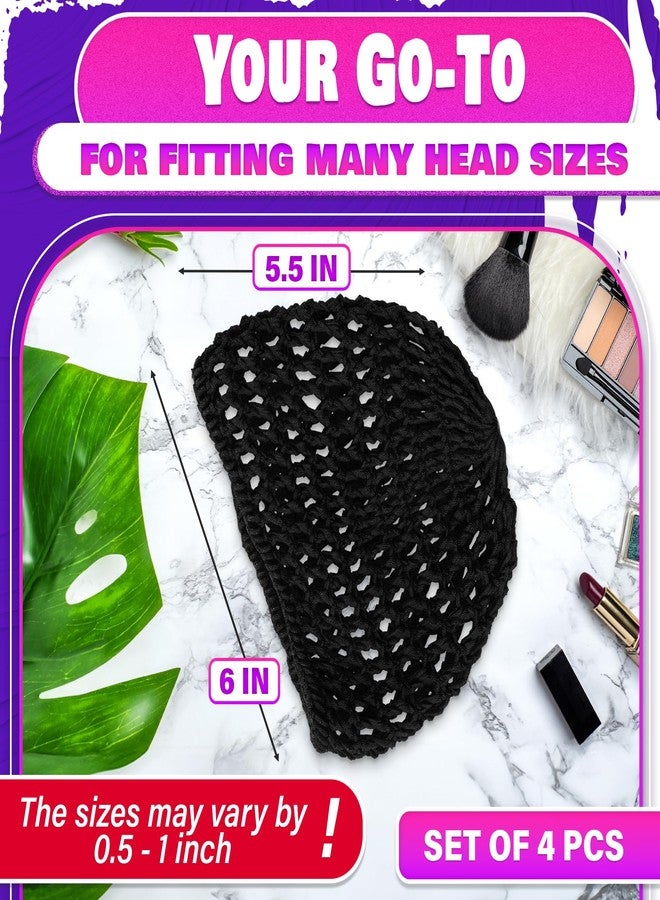 KETAR Black Hair Nets for Sleeping Set of 4 - 5.5 x 7 Light, Smooth Viscose Hair Nets for Women Sleeping - Snug yet Breathable Fit for Comfortable Long-Wear at Night, Handmade, with a 0.5-1" Size Variation - Image 2