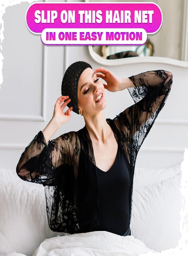 KETAR Black Hair Nets for Sleeping Set of 4 - 5.5 x 7 Light, Smooth Viscose Hair Nets for Women Sleeping - Snug yet Breathable Fit for Comfortable Long-Wear at Night, Handmade, with a 0.5-1" Size Variation - Image 5