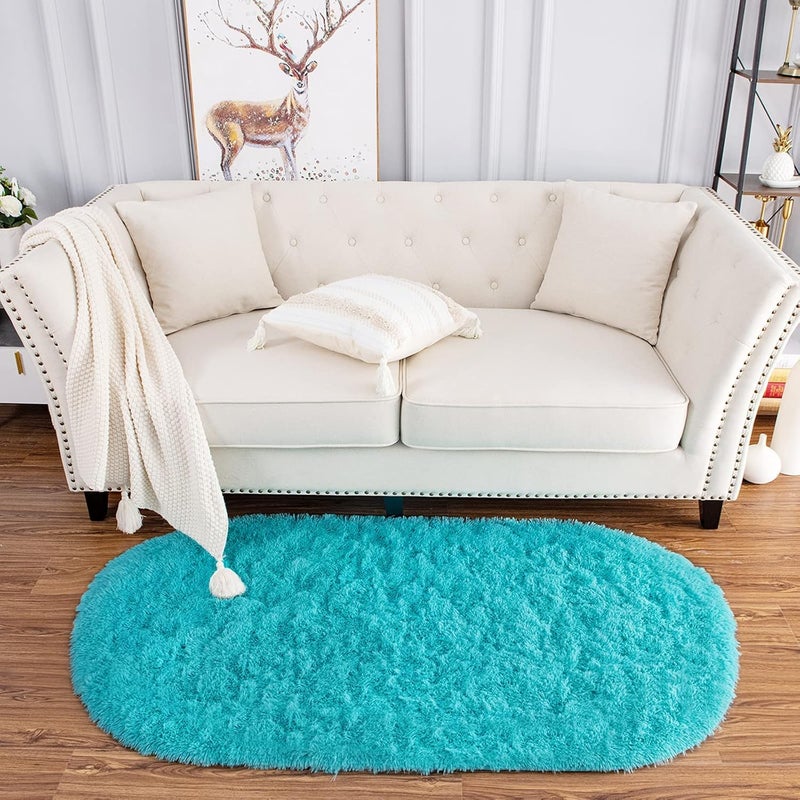 Moofcy Solid Color Area Rug – Soft Plush Carpet for Living Room, Bedroom, Kids Room, Kitchen – Multiple Sizes, Shapes & Colors – Non-Slip, Easy to Clean Modern Floor Rug - (Turquoise, Oval, 3x5 feet) - Image 3