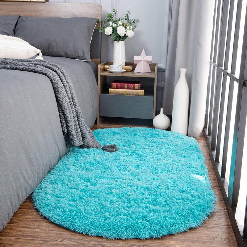 Moofcy Solid Color Area Rug – Soft Plush Carpet for Living Room, Bedroom, Kids Room, Kitchen – Multiple Sizes, Shapes & Colors – Non-Slip, Easy to Clean Modern Floor Rug - (Turquoise, Oval, 3x5 feet) - Image 1