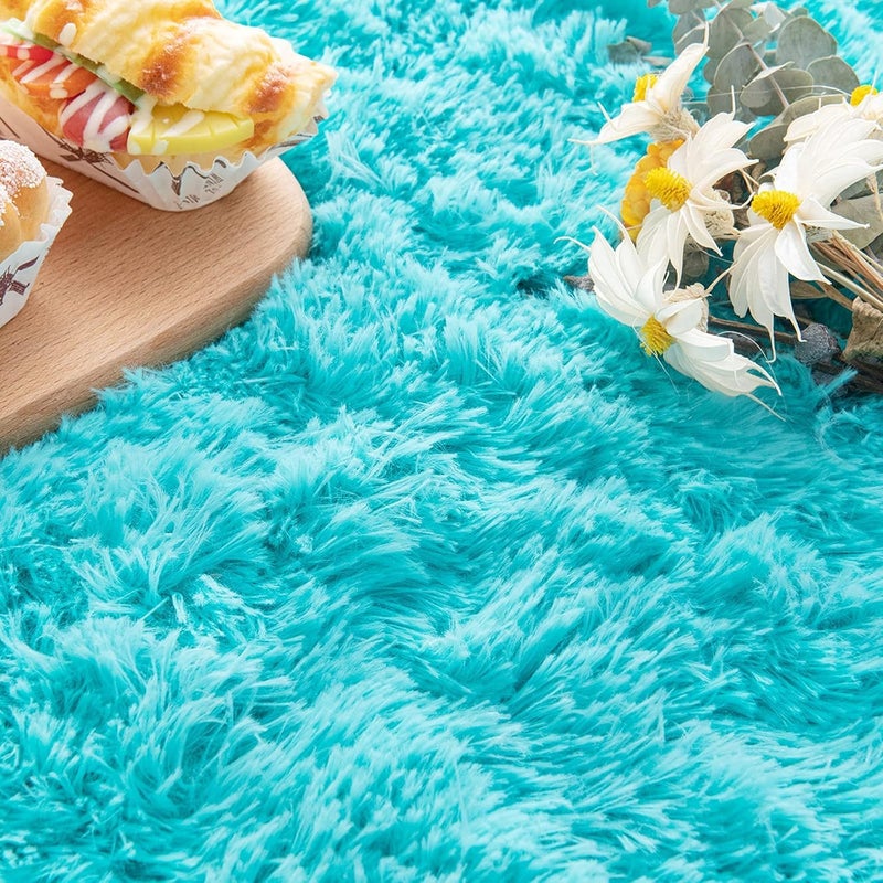 Moofcy Solid Color Area Rug – Soft Plush Carpet for Living Room, Bedroom, Kids Room, Kitchen – Multiple Sizes, Shapes & Colors – Non-Slip, Easy to Clean Modern Floor Rug - (Turquoise, Oval, 3x5 feet) - Image 2