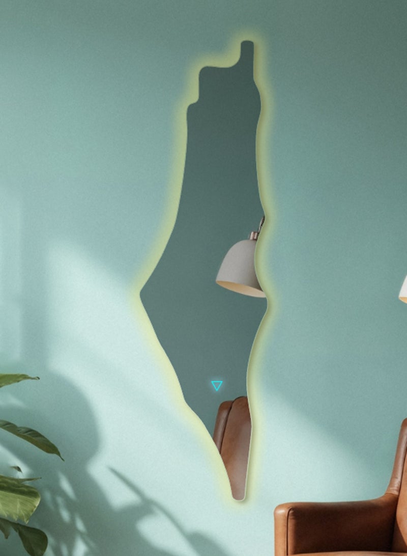 فلسطين . مي مرآة خريطة فلسطين | مع 3 ألوان إضاءة خلفية LED | لاسلكي | شحن البطارية - Image 1