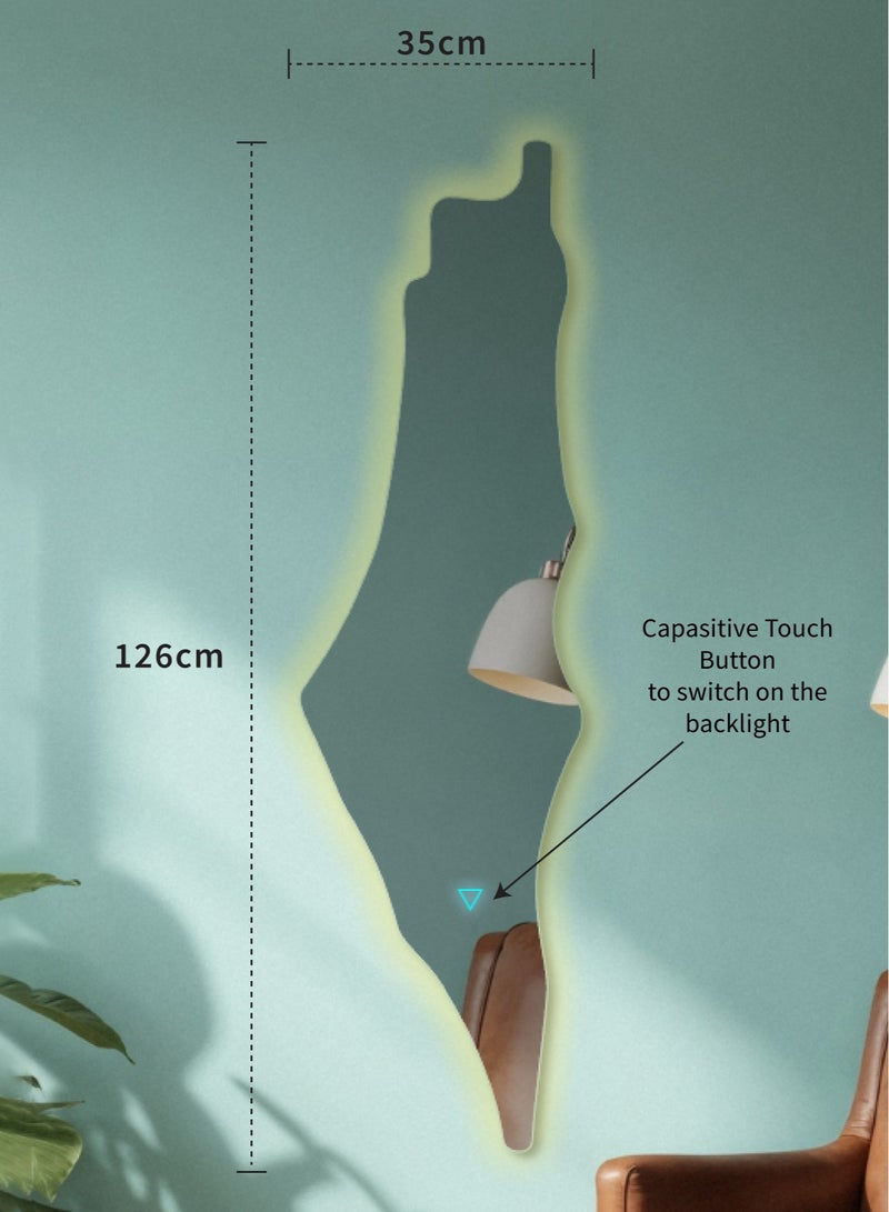 فلسطين . مي مرآة خريطة فلسطين | مع 3 ألوان إضاءة خلفية LED | لاسلكي | شحن البطارية - Image 2