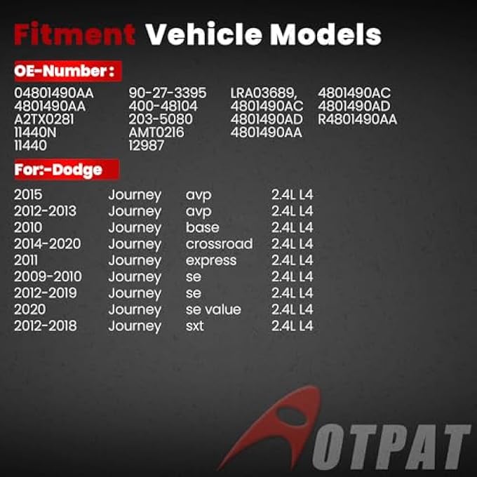 AOTPAT High Output Alternator for:-Dodge 2009 2020 Journey 2.4L L4,12V 160Amp, Alternador Replace # 04801490AA A2TX0281 4801490AA - Image 2