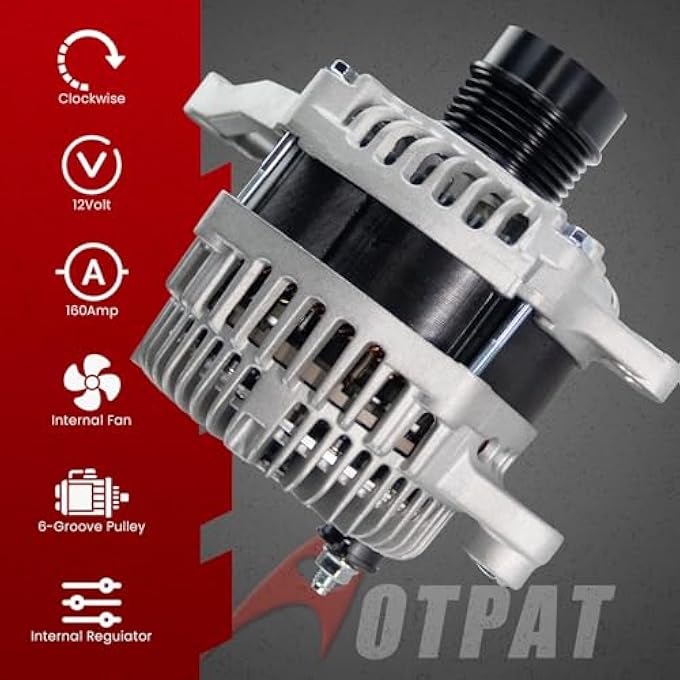 AOTPAT High Output Alternator for:-Dodge 2009 2020 Journey 2.4L L4,12V 160Amp, Alternador Replace # 04801490AA A2TX0281 4801490AA - Image 3