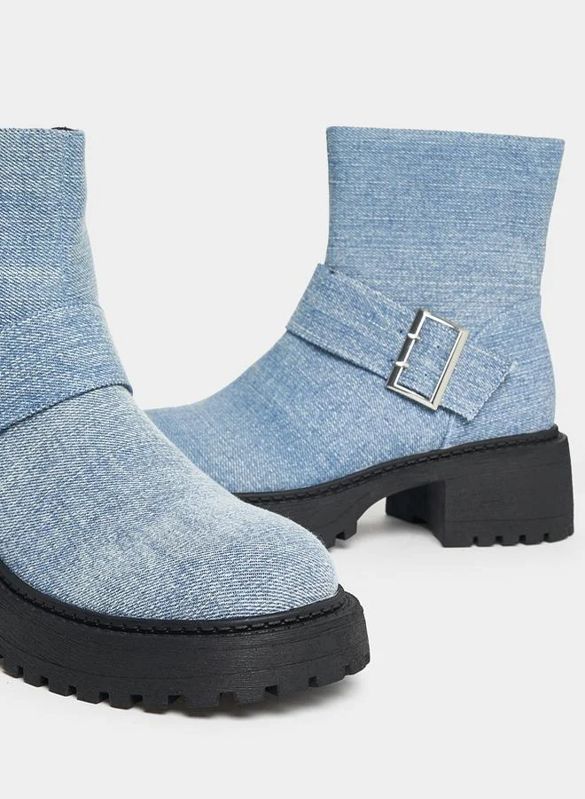 RAID Denim Look Buckle Detail Biker Ankle Boots by Styli