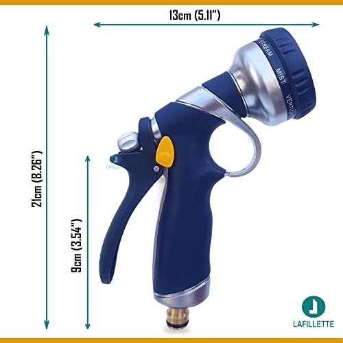 LAFILLETTE Multifunctional High Pressure Foam Water Spray Gun - Garden Hose Nozzle Hand Sprayer, 8 Pattern Metal Watering Nozzle for Car Washing, Garden Watering, Home Cleaning, Pets Washing - Image 2