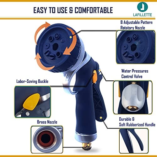LAFILLETTE Multifunctional High Pressure Foam Water Spray Gun - Garden Hose Nozzle Hand Sprayer, 8 Pattern Metal Watering Nozzle for Car Washing, Garden Watering, Home Cleaning, Pets Washing - Image 4