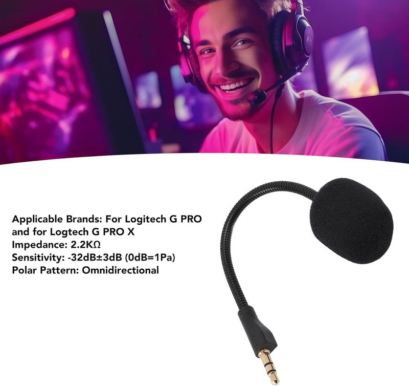 Ejoyous Replacement Game Mic, 3.5mm Gold Plated Jack Noise Cancelling Gaming Microphone with Foam Cover, for LogitechG PRO X Wireless Gaming Headsets - Image 2