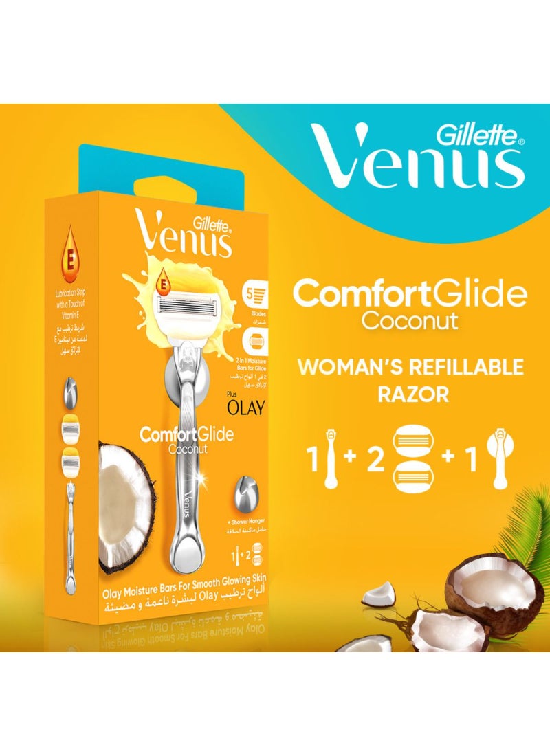 Venus شفرة حلاقة نسائية من Comfortglide برائحة جوز الهند مع مقبض Olay و 2 شفرات احتياطية - Image 2