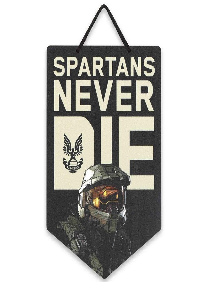 Open Road Brands Halo Spartans Never Die Hanging Metal Sign - Halo Wall Decor for Man Cave or Game Room - Image 1