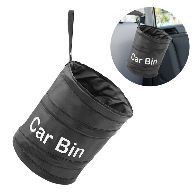 Car Trash Can, Foldable Oxford Fabric Garbage Bin with Steel Wire Frame, Collapsible Storage Organizer for Car, Camping & Office, 20×16 cm, Black - Image 1