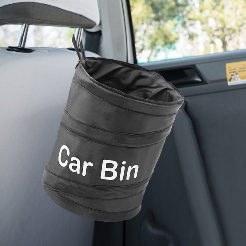 Car Trash Can, Foldable Oxford Fabric Garbage Bin with Steel Wire Frame, Collapsible Storage Organizer for Car, Camping & Office, 20×16 cm, Black - Image 2